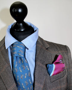 100% Silk Pocket Square in Purple Birds Pattern RITAWHITE