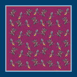 100% Silk Pocket Square in Purple Birds Pattern