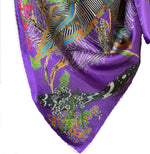 Proud Peacock Feathers in Purple, 100% Silk Scarf