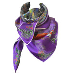 Proud Peacock Feathers in Purple, 100% Silk Scarf