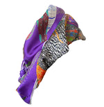 Proud Peacock Feathers in Purple, 100% Silk Scarf