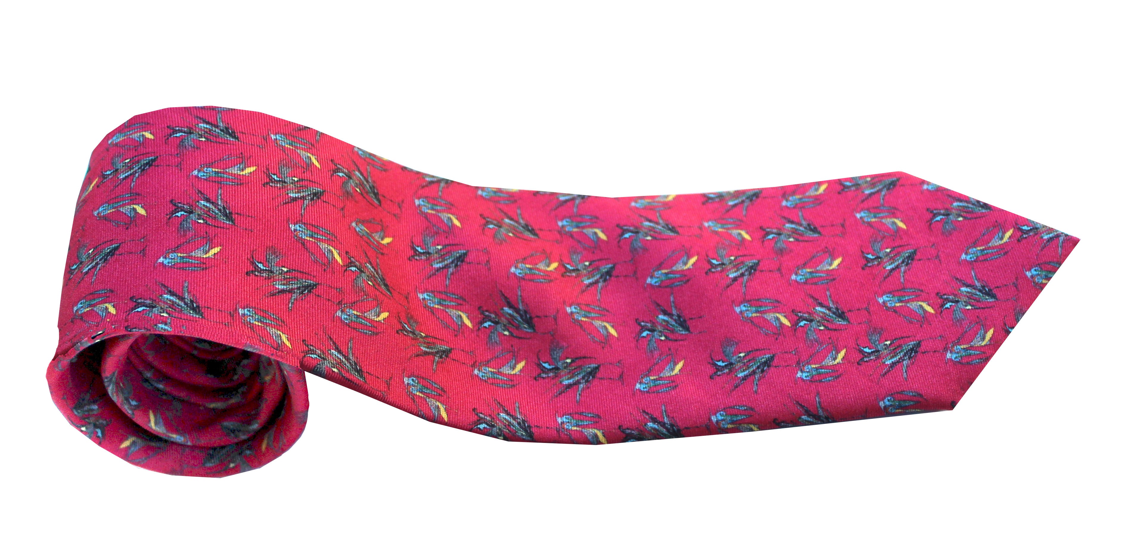 100% Silk Twill Tie in a Red Bird Pattern