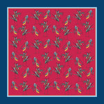 100% Silk Pocket Square in Red Birds Pattern