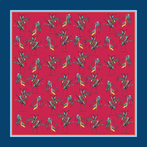100% Silk Pocket Square in Red Birds Pattern