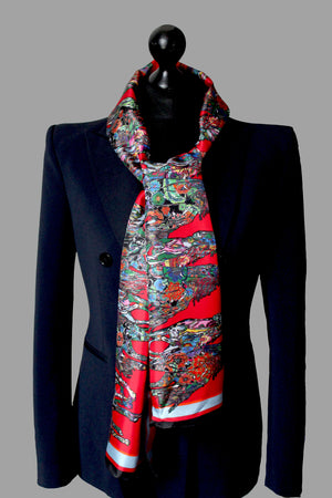 Horse Gallop in Red, Long Silk Scarf