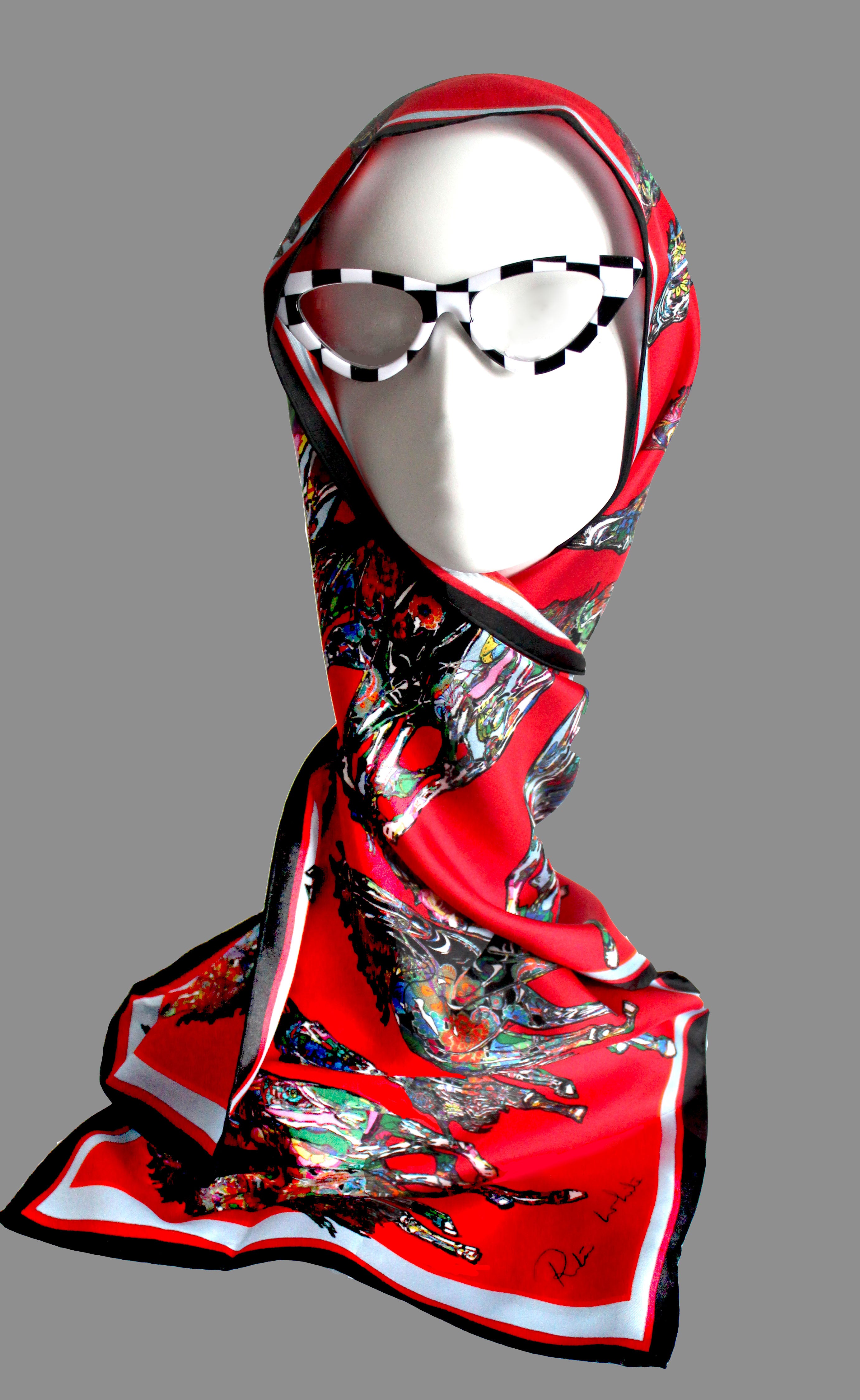 Horse Gallop in Red, Long Silk Scarf