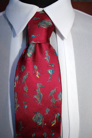  Silk Tie in Aubergine Birds ritawhite