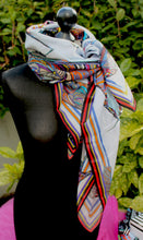 Large Fishing Bird Spell Cotton/Silk Scarf-designer rita white 