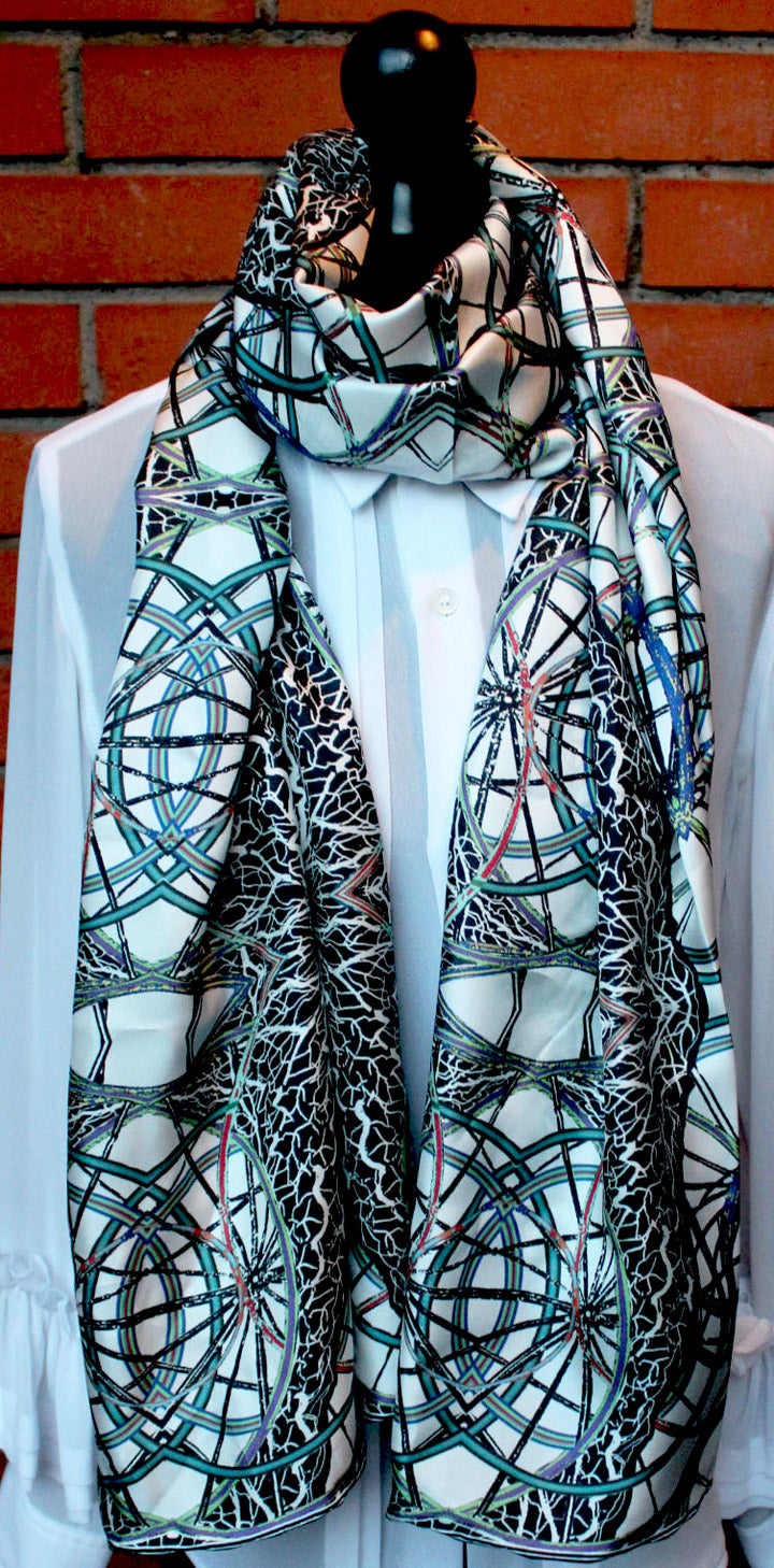 juggling wheels  silk scarf rita white irish luxury fashion print designer